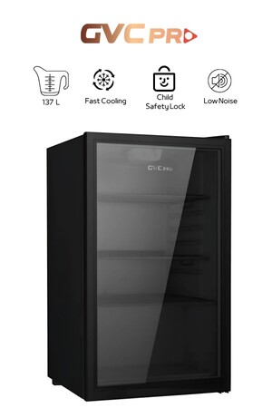 جي في سي برو ثلاجة مكتبية عرض - باب زجاج - 137 لتر - لون اسود - 2-GVRG-195