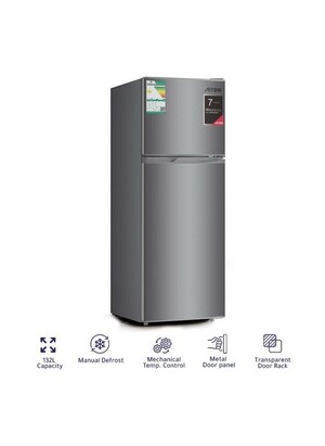 ثلاجة بفريزر علوي سعة 132 لترًا، سعة 4.7 قدم مكعب مع التحكم الميكانيكي في درجة الحرارة، وإزالة الجليد يدويًا، ورف باب شفاف، وأرجل قابلة للتعديل، وصانع ثلج عادي، باللون الفضي | رقم الموديل: RO-220RDH